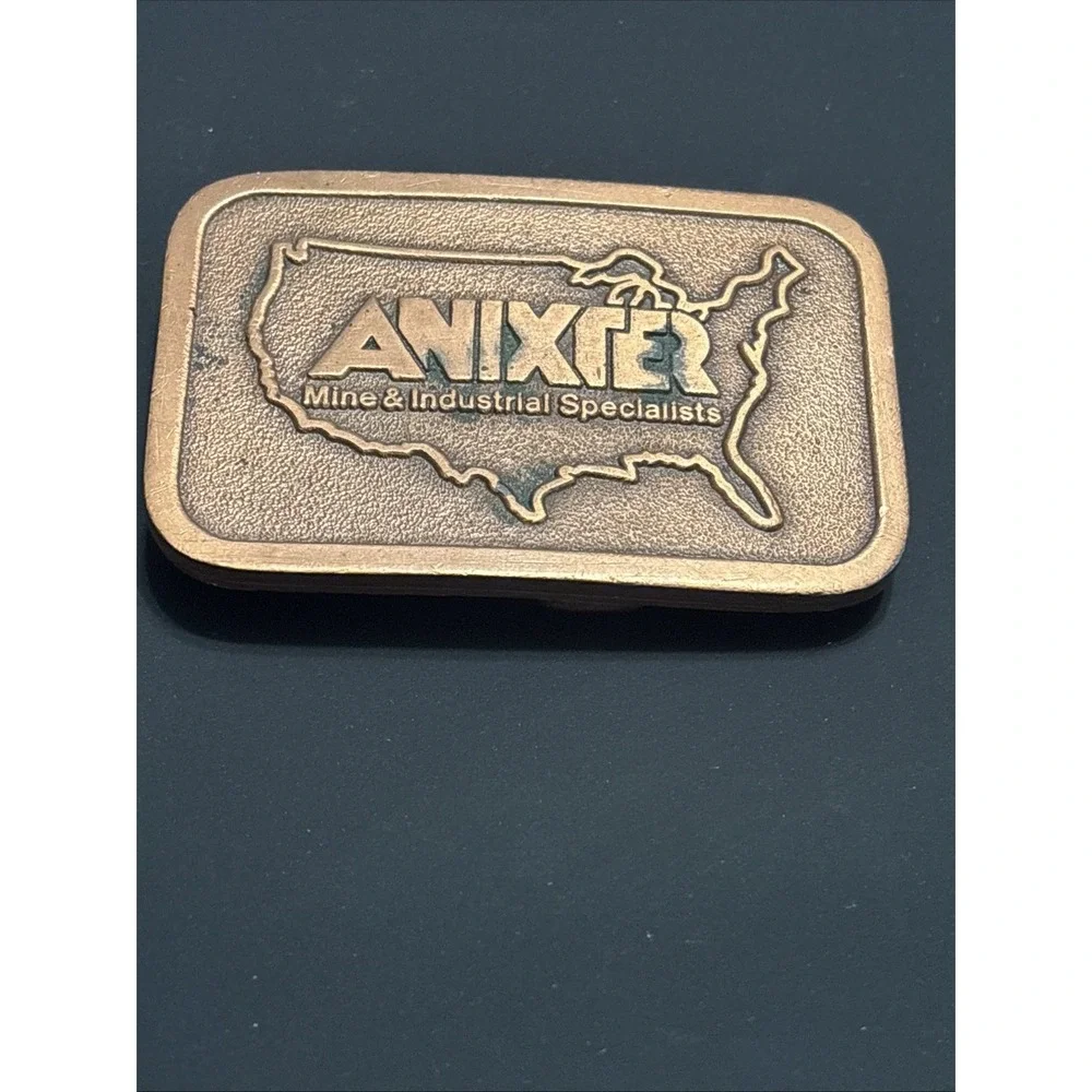 Vintage Anixter Mine & Industrial Specialists Brass Belt Buckle Hit Line USA
